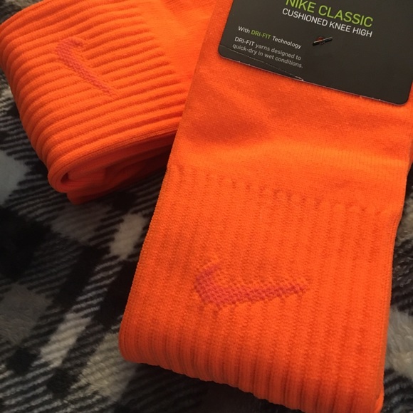 NIKE Dri-Fit knee high socks orange soccer cushion - Picture 2 of 6